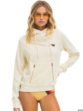 NWT Aviator Nation Womens Ninja Hoodie Sweatshirt Vintage White Ivory Sz XS